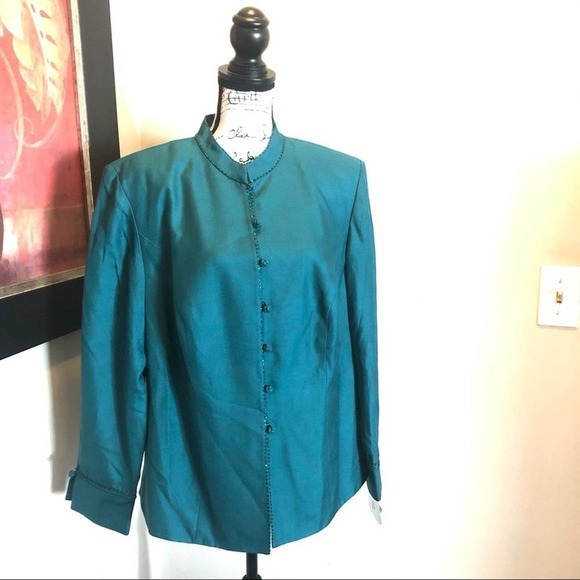 Adrianna Papell Jacket Shirt Green Teal Plus 16W Formal Oversized Workwear - Picture 1 of 14